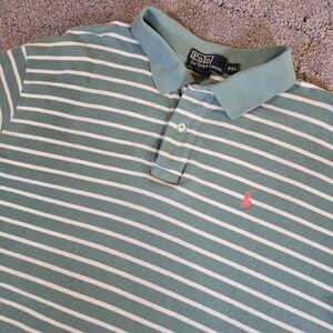 Polo Ralph Lauren Shirt Mens 2XL Mint Green And White Stripe Golf Polo Pony Logo